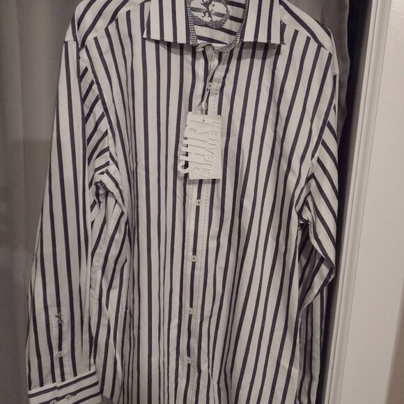 Mens Bugatchi white and black striped shirt new with tags Xl - Picture 4 of 7